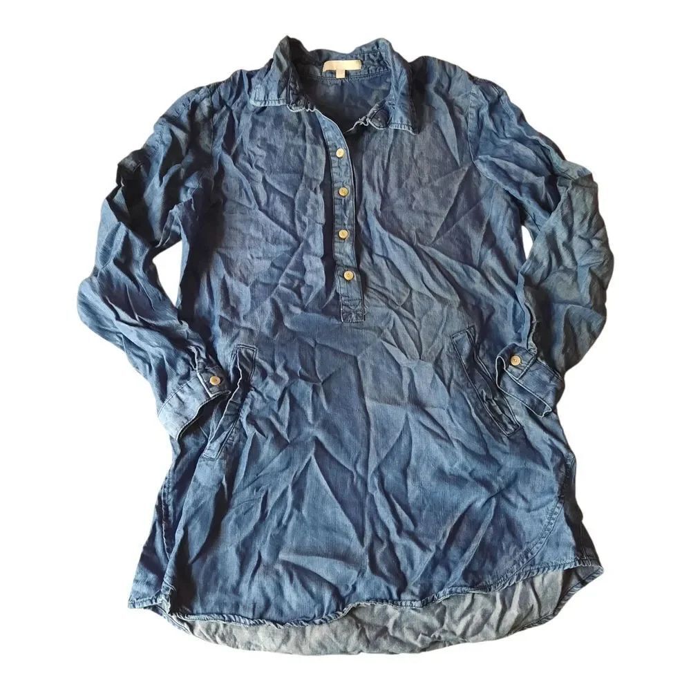 Joan Vass Denim Blue Button-Up Tunic